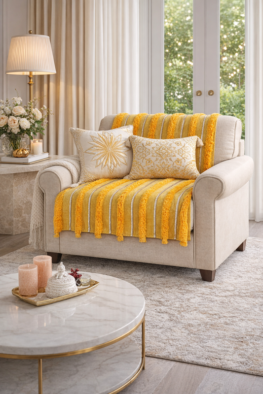 Miniatura: Yellow Moroccan Single Seater Wing Chair, Dining Chair or Office Chair Cover