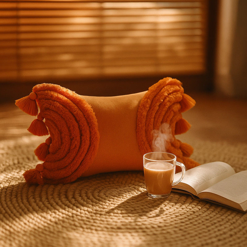 Imej kecil: Burnt Orange Tufted with Tassels Boho Decor Rectangle Cushion Cover 12x24 Inches