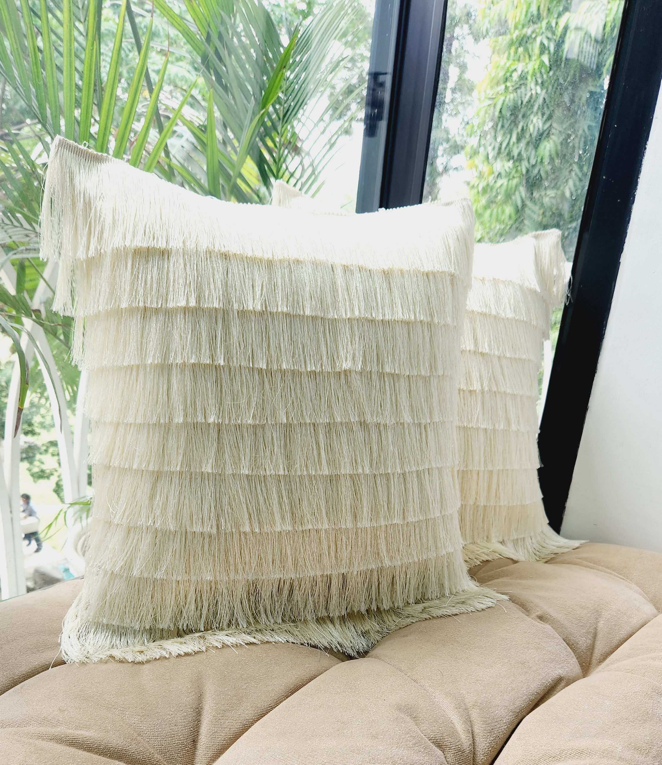 Neutral White Fringe Cushion Cover