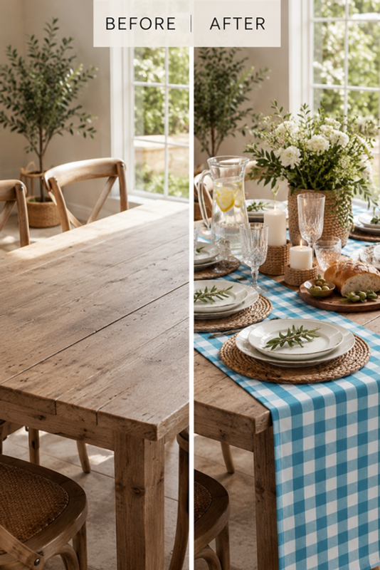 Miniatura: Teal Blue-White Table Runner Center Dining Table, Entry Console