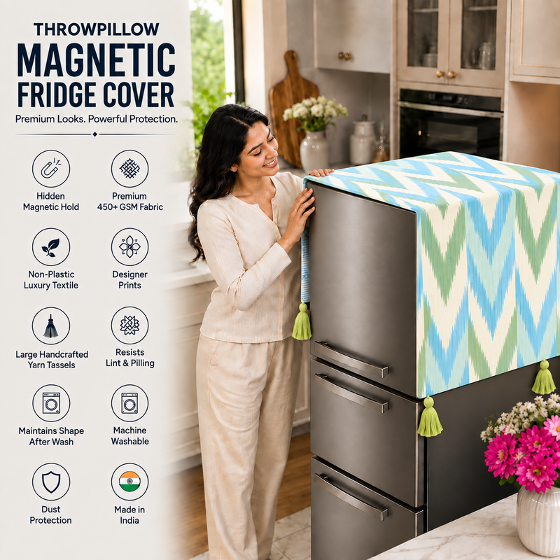Sīktēls: Fridge Cover Side By Side Door 400+ L|Corner Tassels|  Aqua Wave  Cover