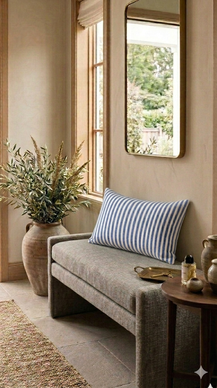 サムネイル： Blue White Striped Cotton  Rectangular Full Body Bed Pillow Cover 12x48 Inches