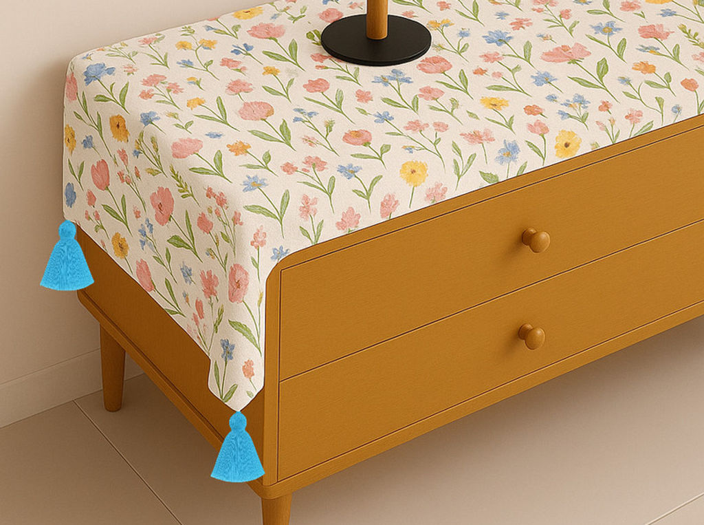Spring Floral Designer TV Unit TV Cabinet Tassel Table Runner
