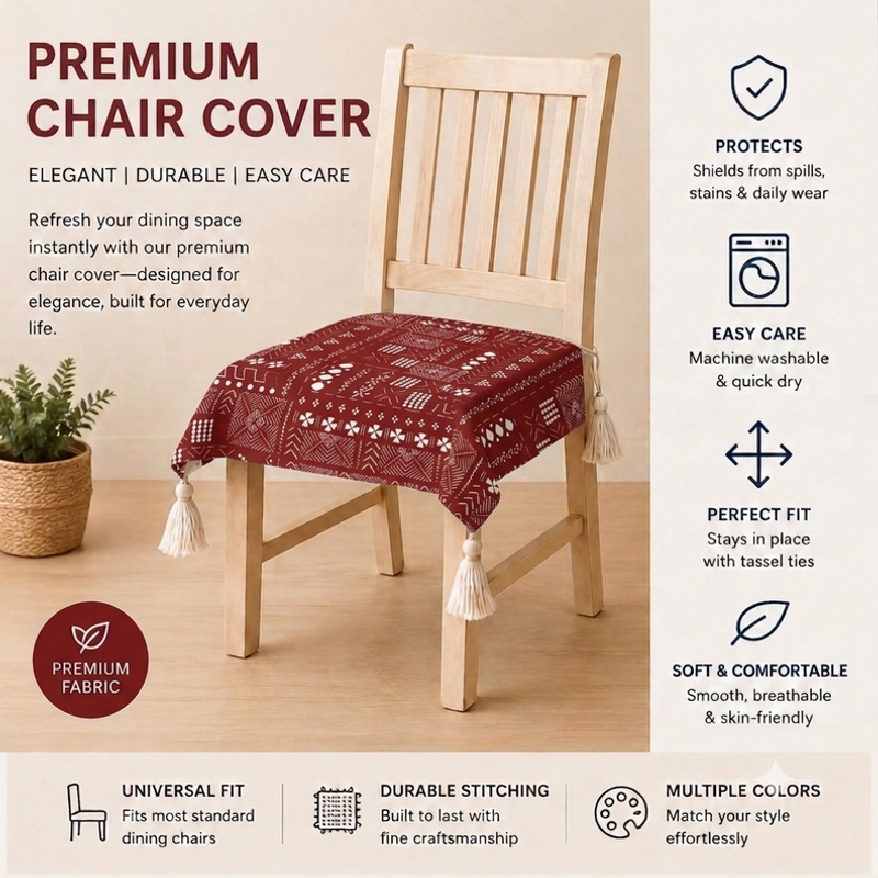 Thumbnail: Maroon Tribal Tassel Dining Chair Seat Cover|20"x22" SEAT|CHAIR COVER TASSEL