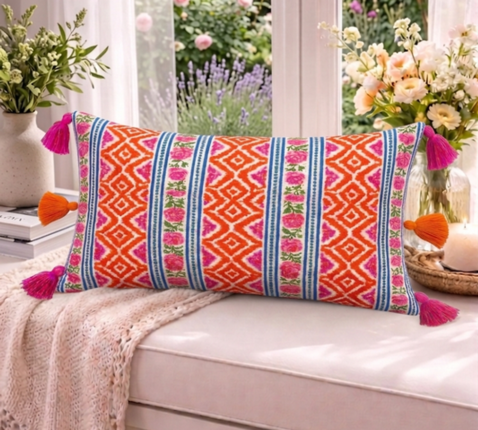 Minijatura: Boho Colorful Floral  Tassel Rectangular Cushion Cover 14x30 Inches