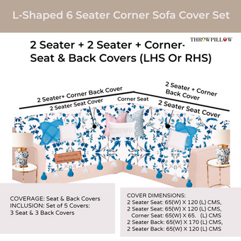 Thumbnail: L-Shaped Corner Blue Bird Sofa Cover, Printed Sofa Cover With Tassels