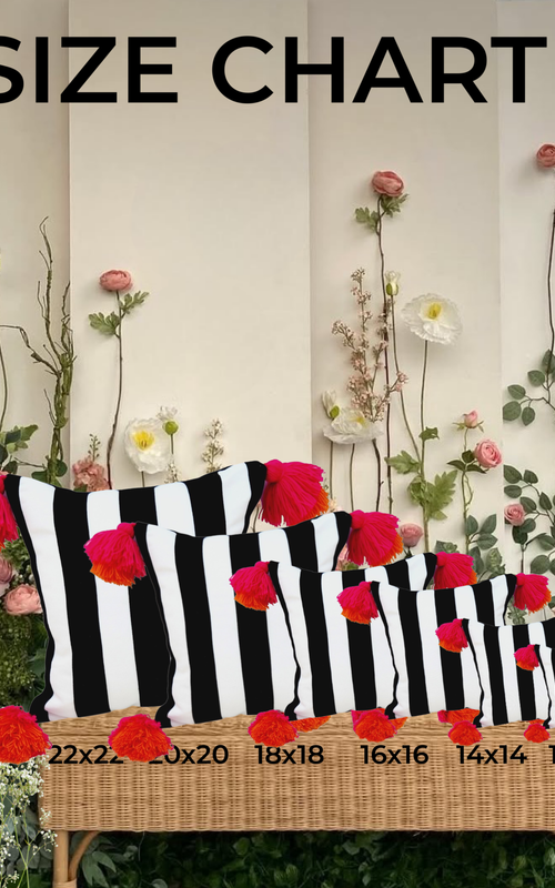 サムネイル： Black & White Striped with Tassels, Boho Square Bed Pillows Cover 24x24 Inches