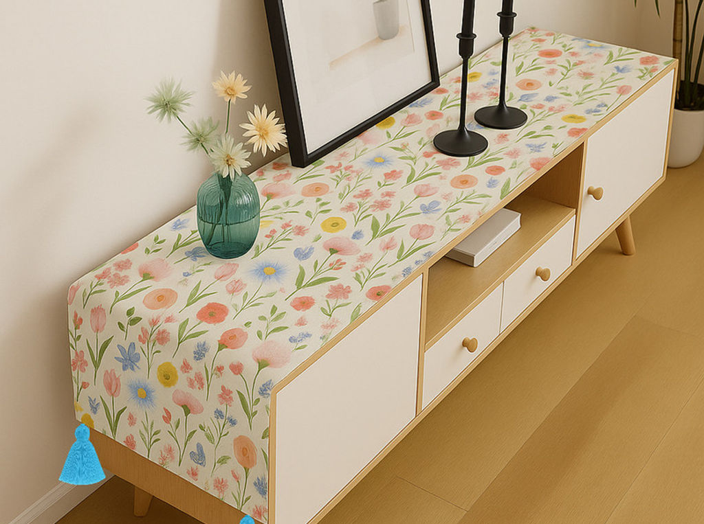 Spring Floral Designer TV Unit TV Cabinet Tassel Table Runner