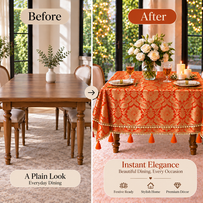 Pikkukuva: Orange Brocade , Living Room Sofa Table Cover| Living Room Decor