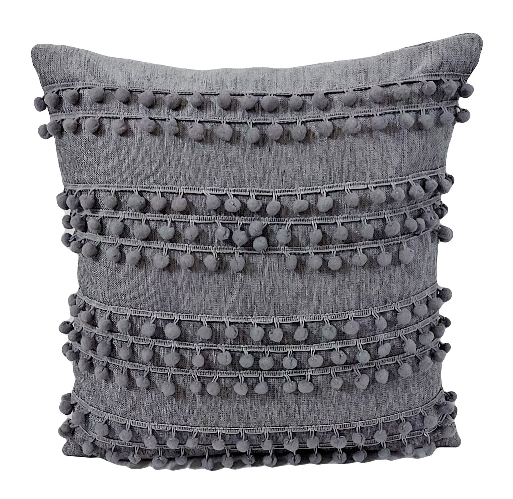 Grey Pom-Pom Cushion Cover