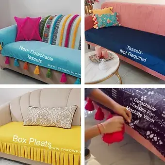 Thumbnail: L-Shaped Corner Neutral Chevron Sofa Cover, Printed Sofa Cover With Tassel