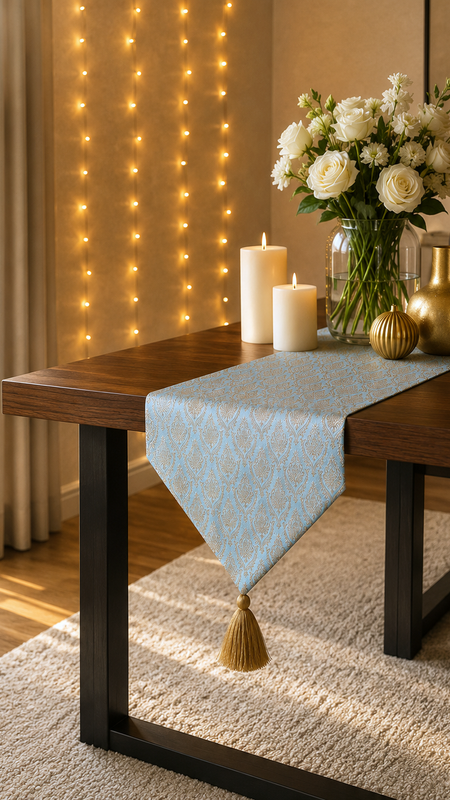 Miniatura: Ice Blue-Gold Table Runner Coffee Table, Living Room Sofa Table