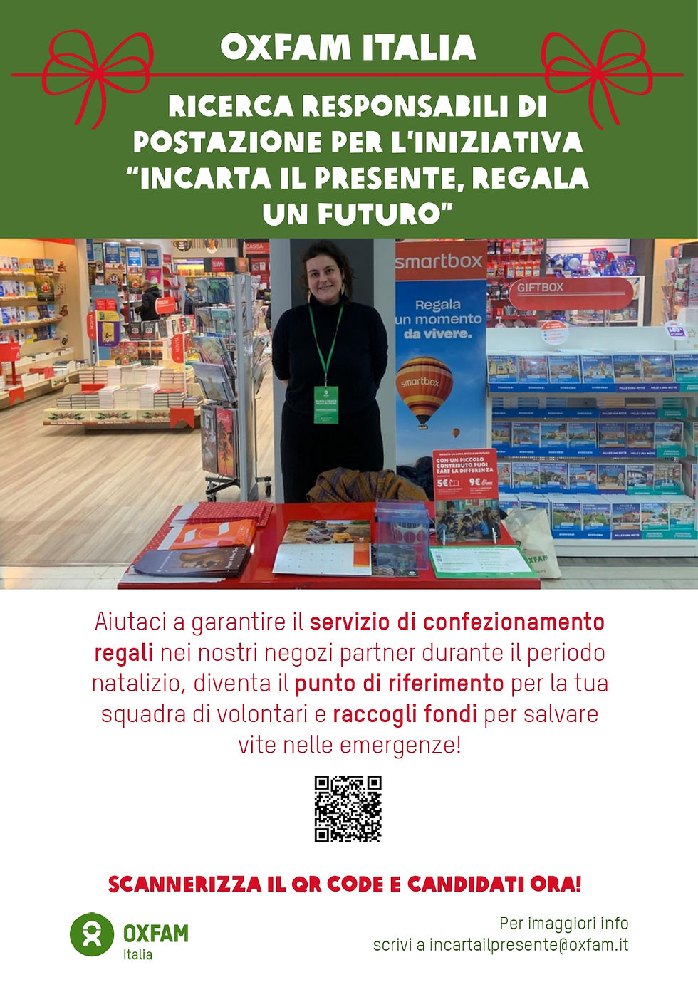 Oxfam cerca personale per iniziativa "Incarta il presente, regala un futuro" 