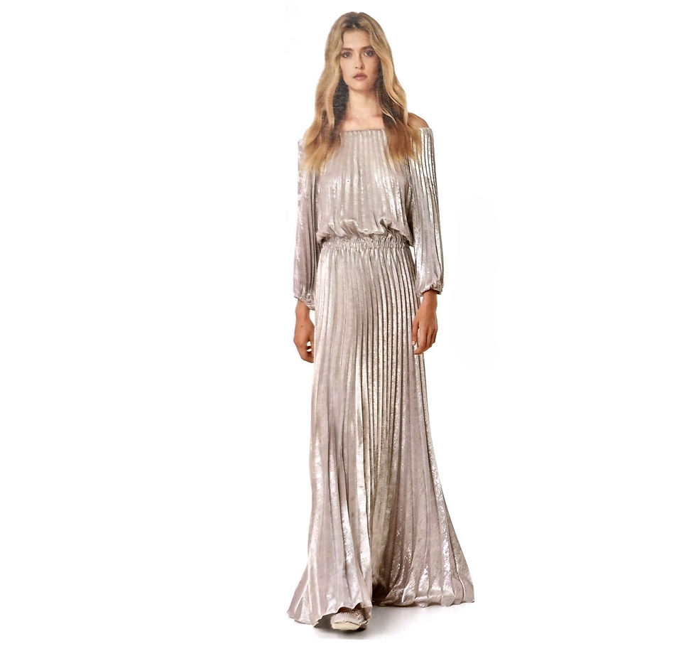 Silver off-shoulder pleated dress