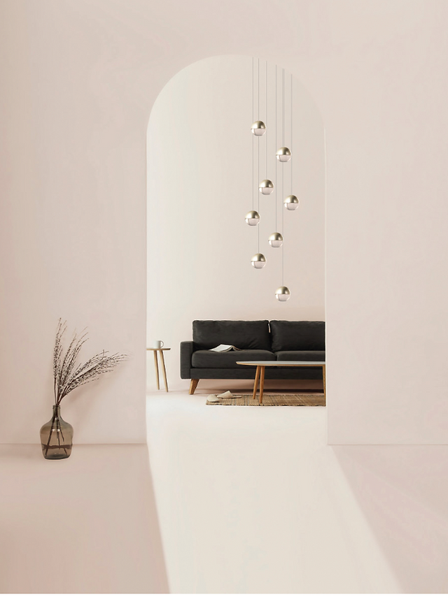 stillife cluster of pendant lights LED globe shades clear silver