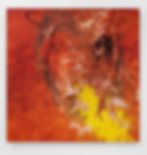 abstract painting by Thom Mayne orange and yellow UV ink on aluminum
