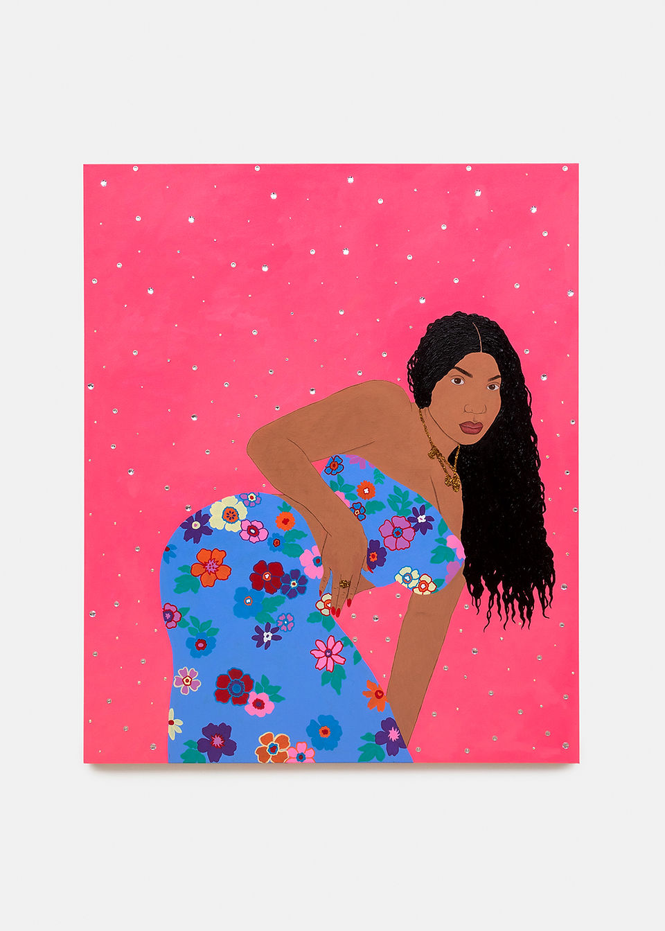 painting bright colors Dominican heritage woman in floral dress