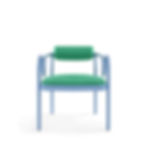 blue and green dining arm chair with loops in arms upholstered back