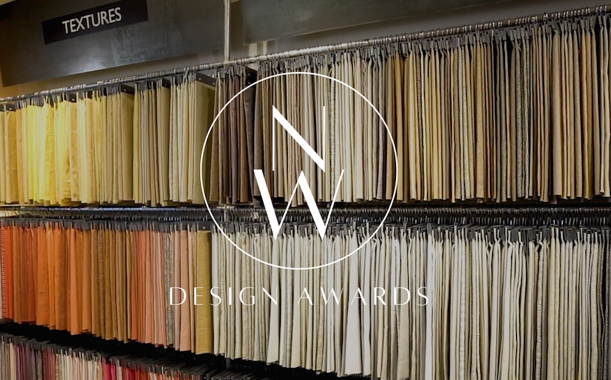 fabric samples on racks with NW Design Awards logo
