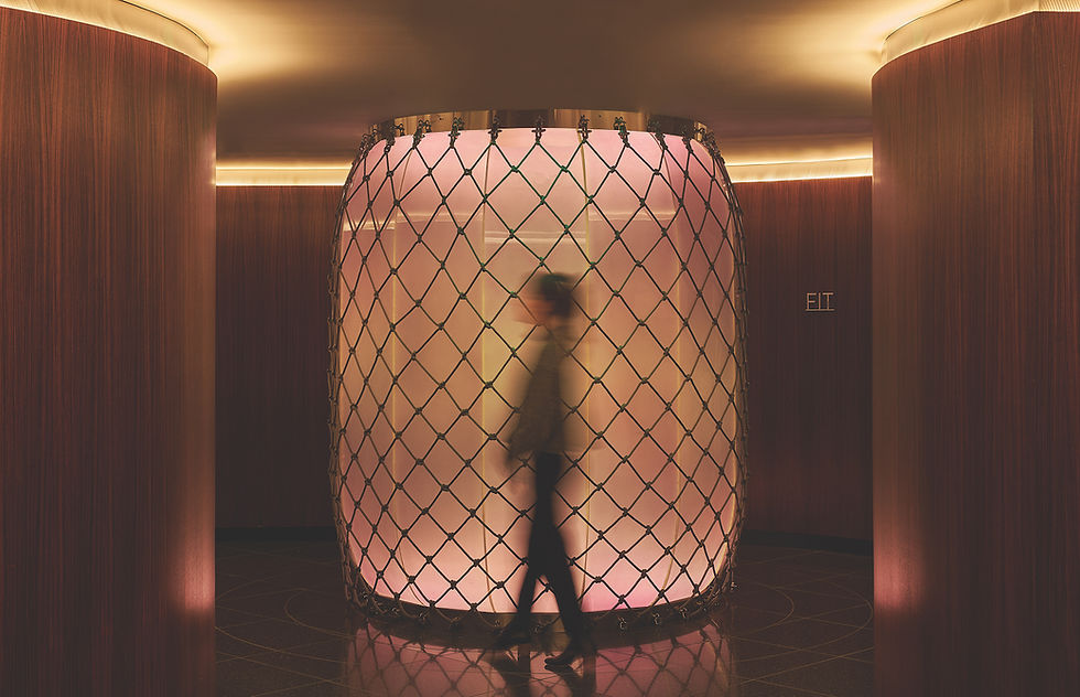 Modern hotel elevator with woman walking by