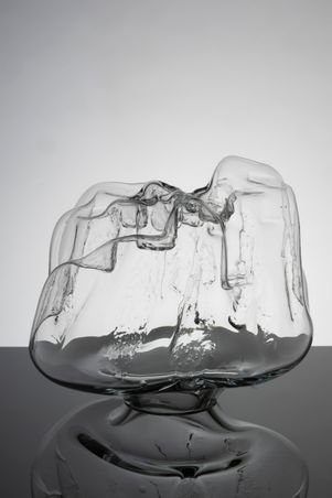 sculptural glass objet in clear glass