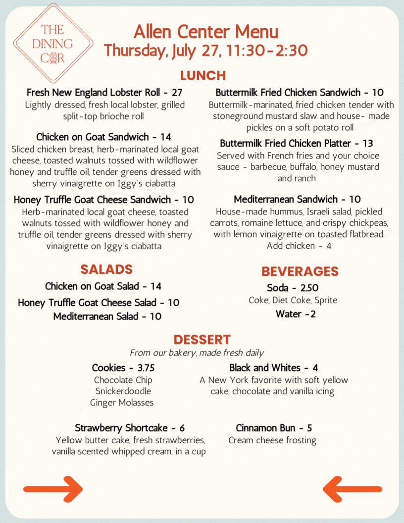 The Dining Car Lunch Menu ALL Over Newton