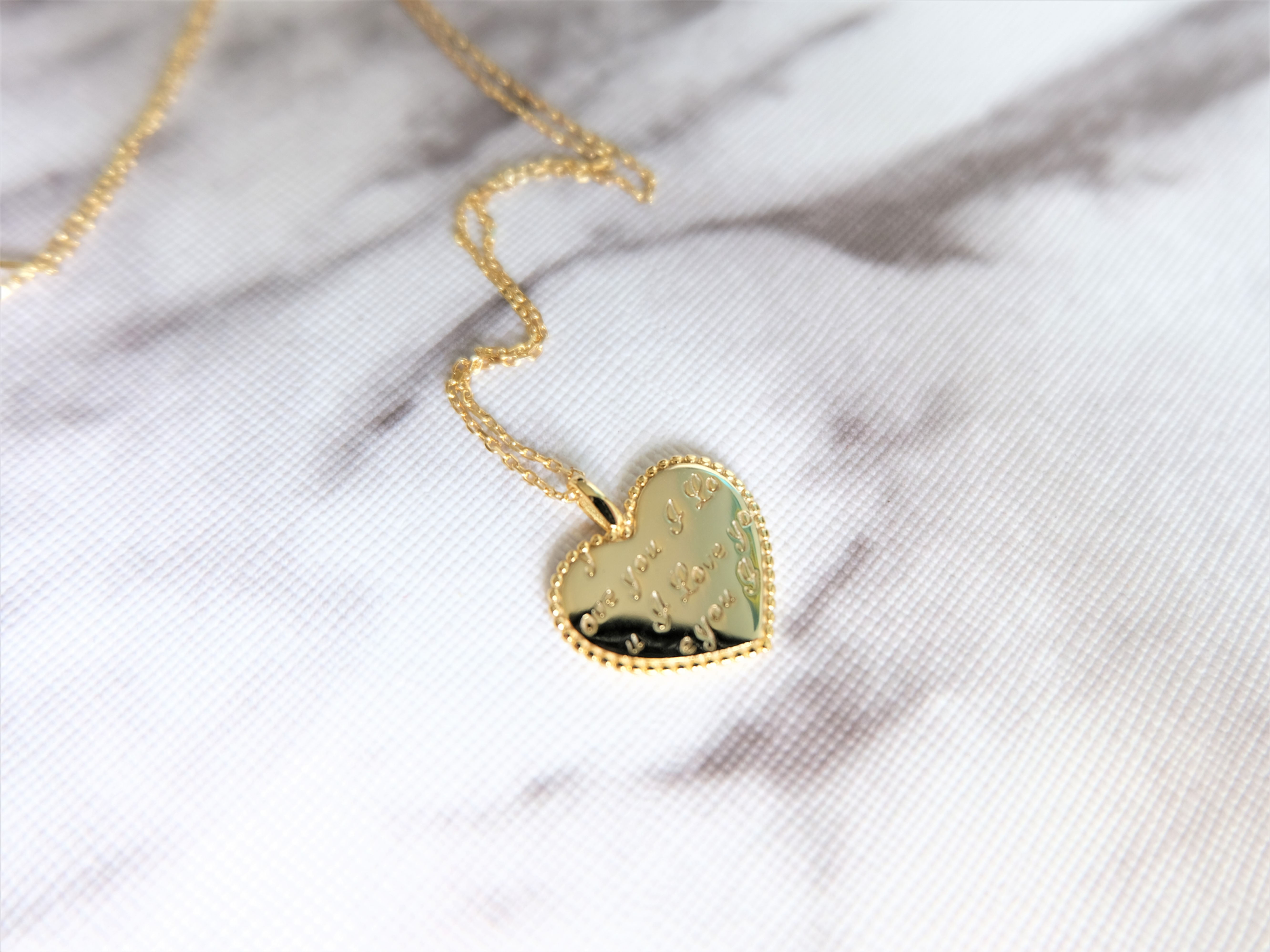 I Love You Engraved Heart Shape Gold-plated 925 Sterling Silver Necklace