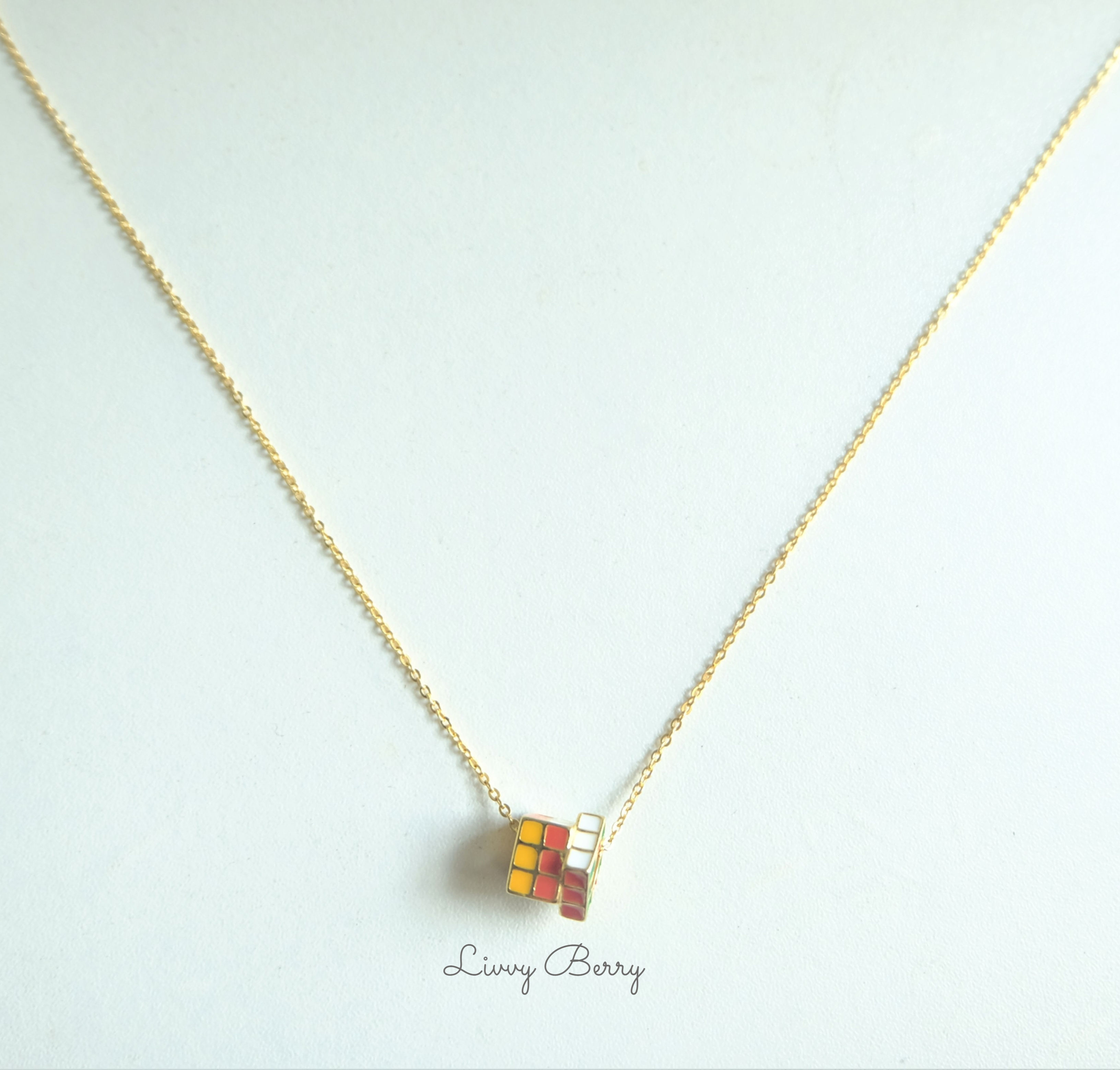 925 Silver Rubik's Cube Charm Necklace