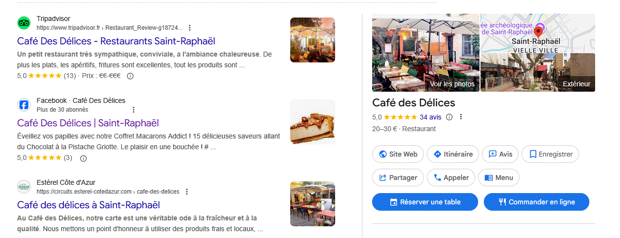 image des notes GOOGLE pour le Café des Délices