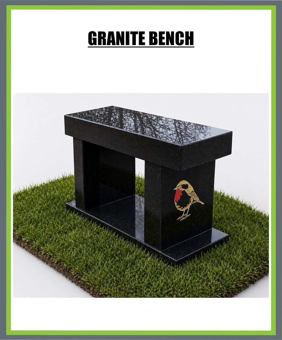 Sleek black granite bench on grass