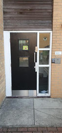 A black and white door