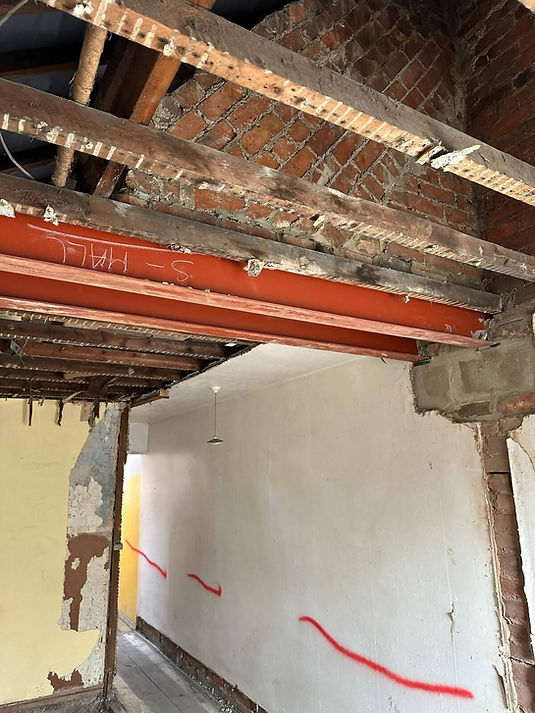 Red beams in house
