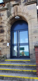 A large blue door