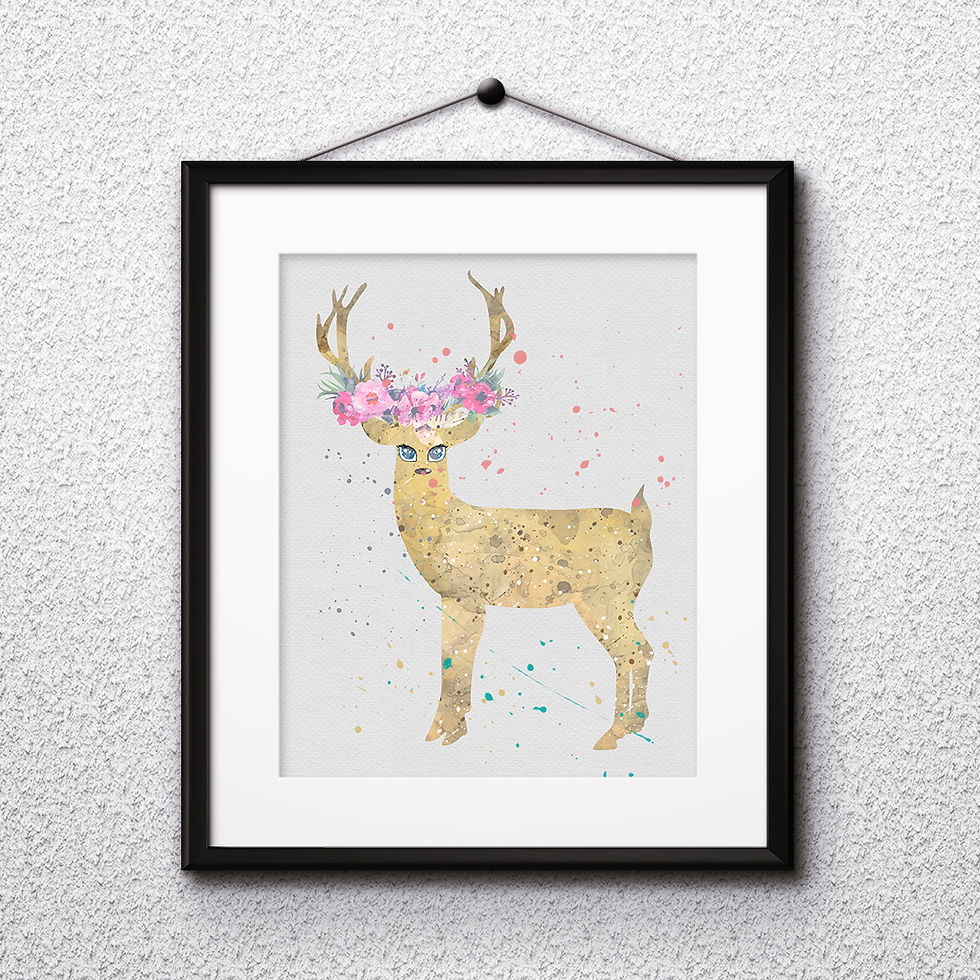 縮圖：Boho Deer Art Prints Printable Watercolor Art Print Painting Poster Home Wall Art Instant Download Art
