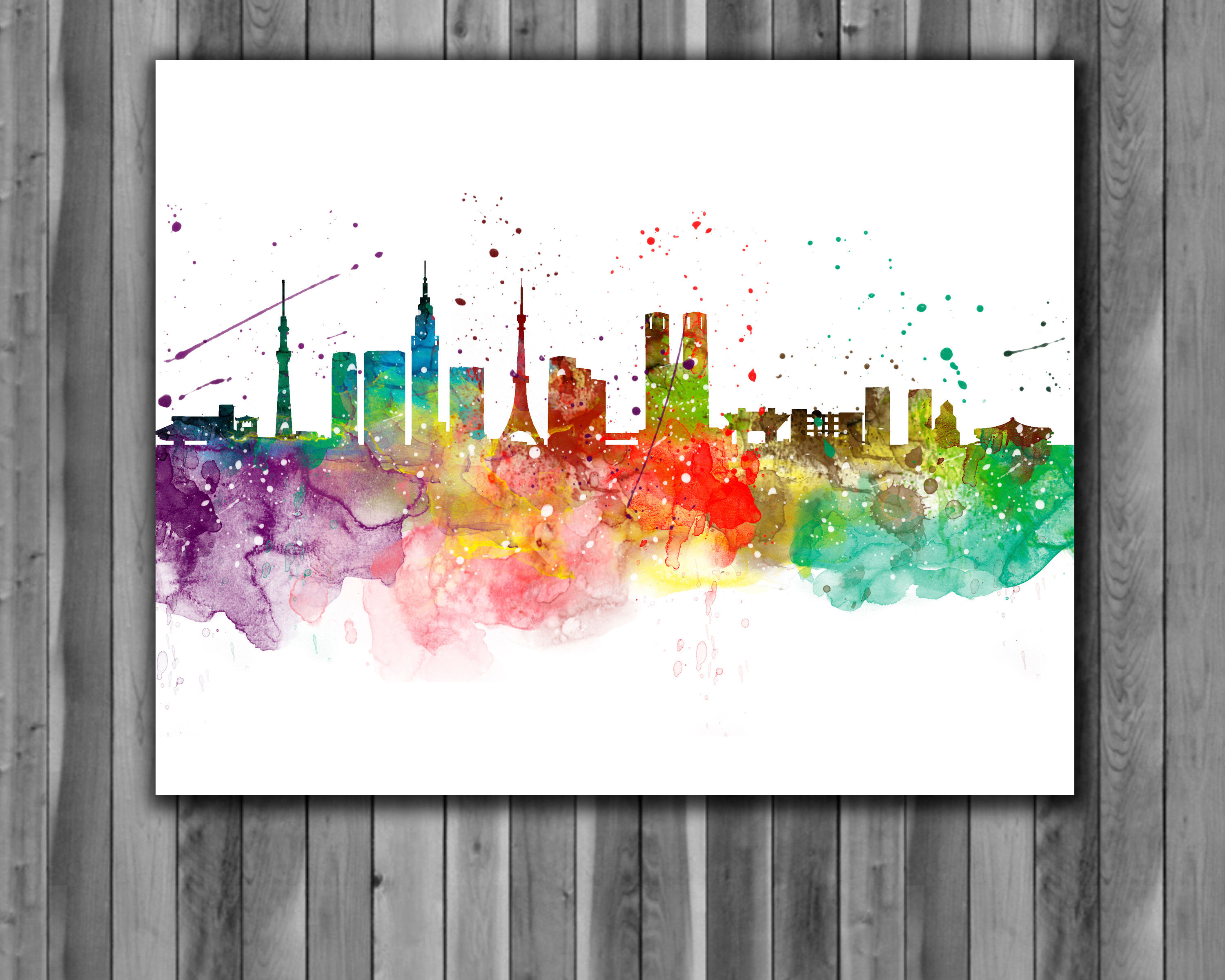 Tokyo Skyline Art Prints Skylines Painting Skylines Poster Skylines Wall Art Skylines watercolor Skylines Home art