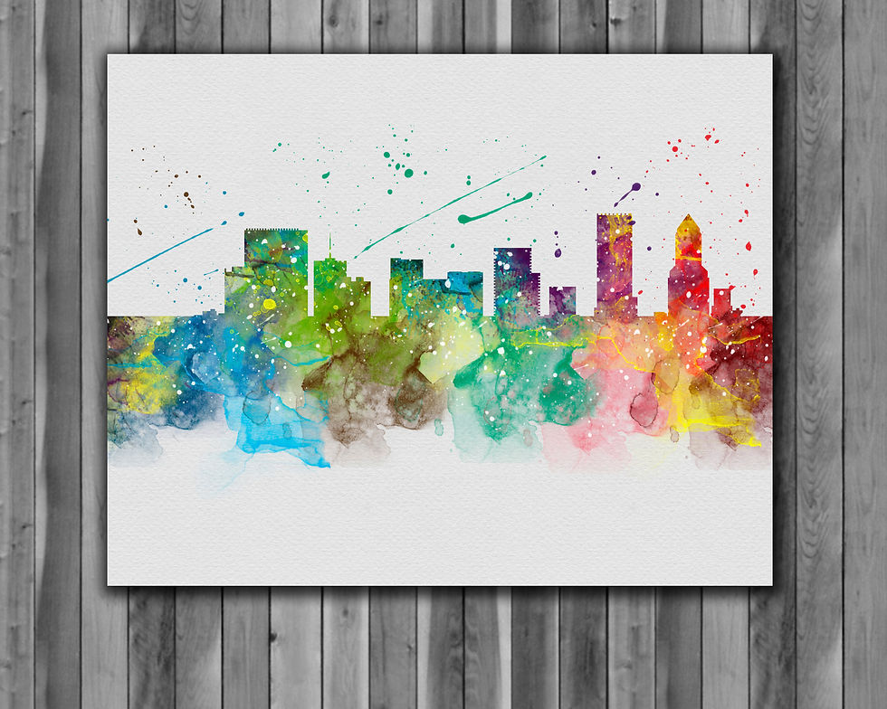الصورة المصغرة: Portland Skyline Art Prints Skylines Painting Skylines Poster Skylines Wall Art Skylines watercolor Skylines Home art