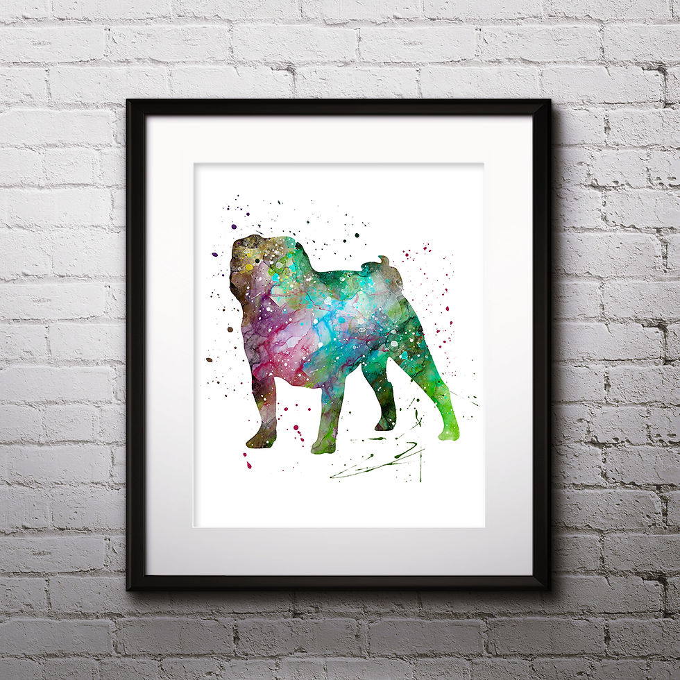 Miniaturbild: Pug Art Print, dog watercolor Print, dog Watercolor poster, dog Wall Art, Digital Download, dog Wall Decor, dog Art