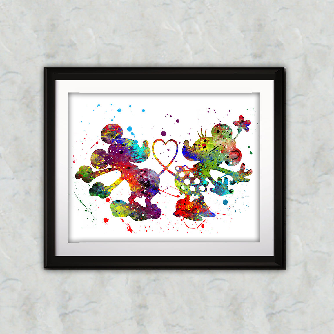 Mickey and Minnie Mouse art prints, printable image, wall art, watercolor paintin