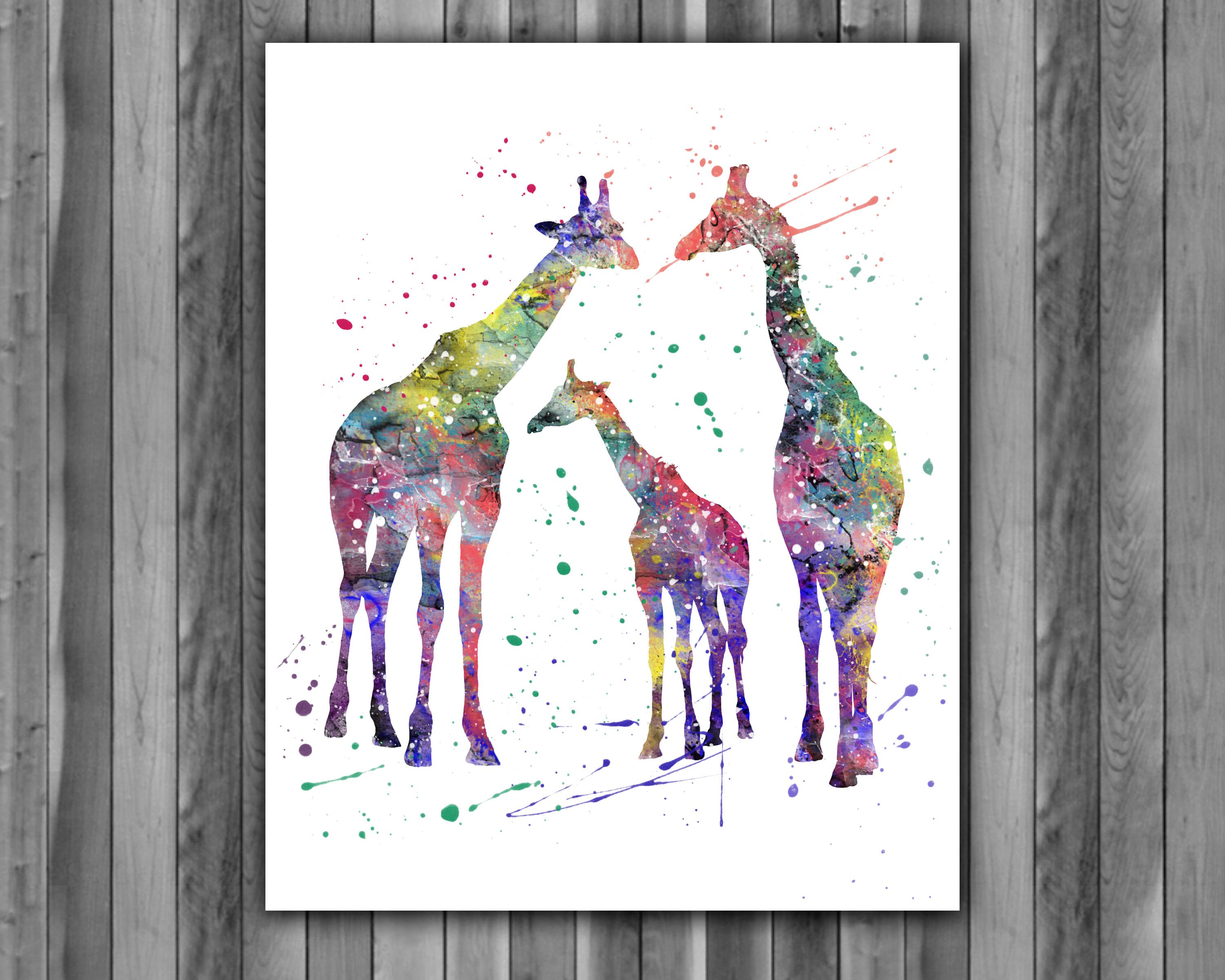 Family giraffes animals watercolor, Family giraffes Art Print, Family giraffes art, giraffes Print, giraffes wall art, giraff