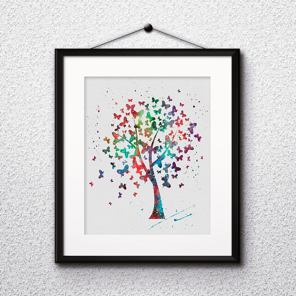 Tree with butterflies art print, Tree Printable, Tree watercolor, Tree Print, Tree with butterflies, Tree Art, Tree painting