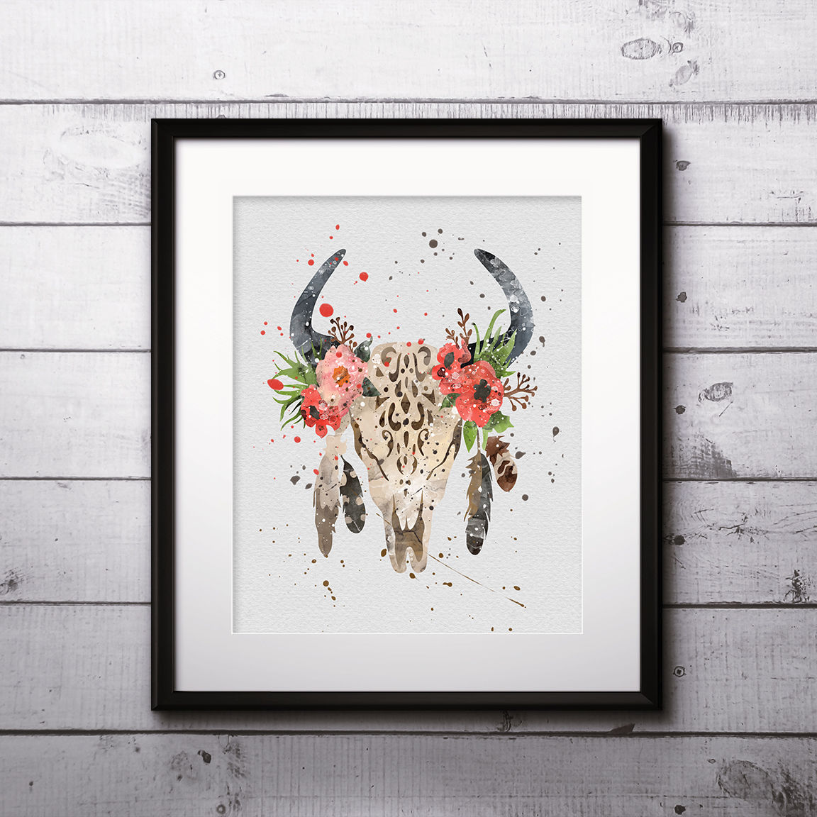Bull Skull Boho Art Print, Bull Skull Boho Art, Bull Skull Boho Print, Bull Skull Boho watercolor, Bull Skull Boho Poster