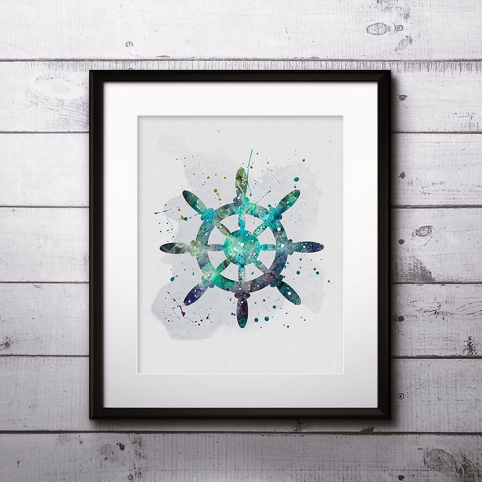 Ship Steering poster, Nautical wall art, Sea nursery, painting, Sea Print, Sea poster, Watercolor poster, Sea Decor