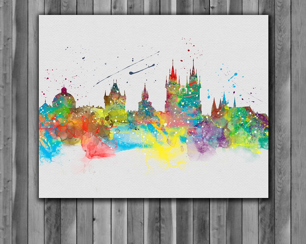 Miniature : Prague Skyline Art Prints Skylines Painting Skylines Poster Skylines Wall Art Skylines watercolor Skylines Home art