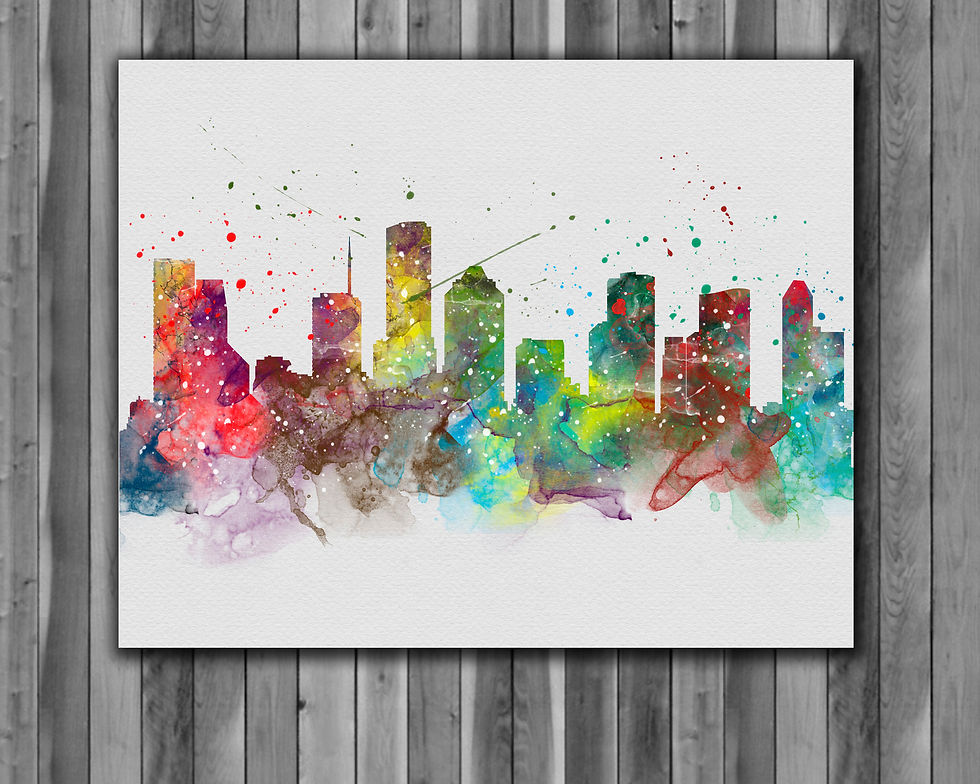 縮圖：Houston Skyline Art Prints Skylines Painting Skylines Poster Skylines Wall Art Skylines watercolor Skylines Home art