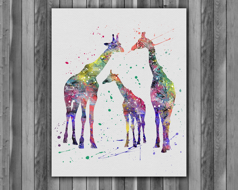 Miniature : Family giraffes animals watercolor, Family giraffes Art Print, Family giraffes art, giraffes Print, giraffes wall art, giraff