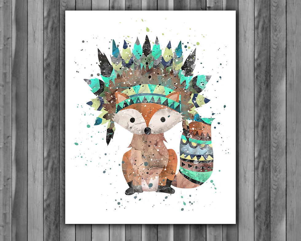 थंबनेल: Fox Boho art Instant Download, Printable, Fox Boho Print, Painting, Poster, Fox Boho Wall Art