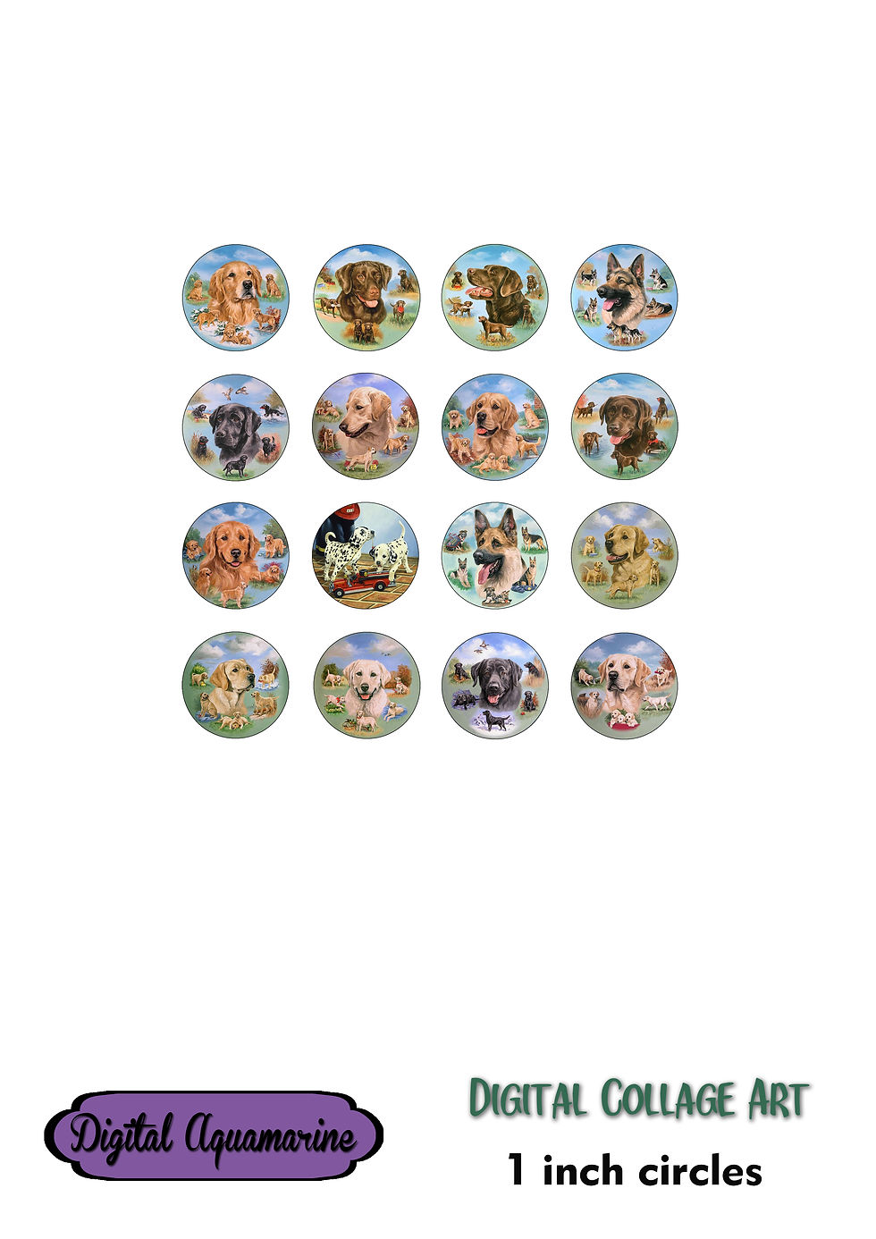 Miniaturbild: Dogs Digital Collage 1 inch, 1.5 inch Printable Circles, Cabochon, Collage Sheet, Instant Download