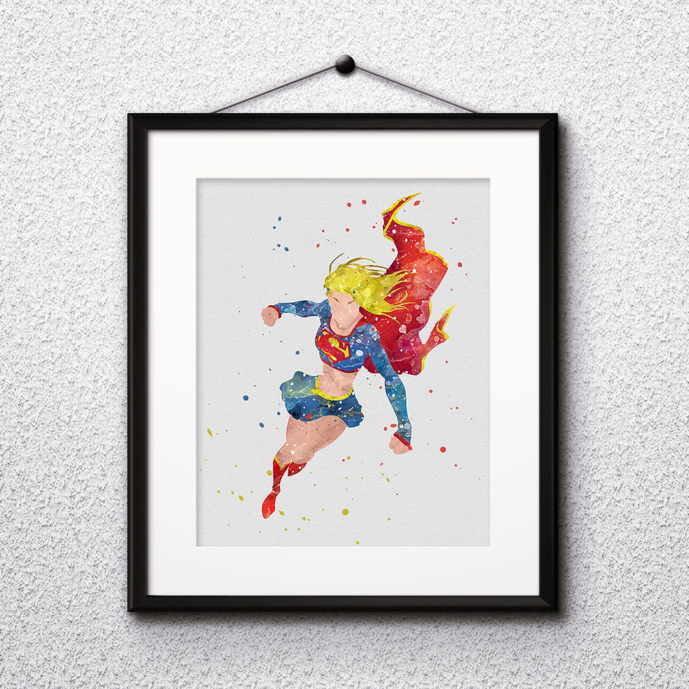 Thumbnail: Superhero Supergirl Print Nursery, buy Poster, buy Watercolor Painting