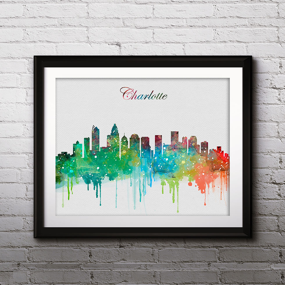 Charlotte USA Skylines Art , Skylines Art Print, Skylines Poster, Skylines watercolor, Skylines Wall Art, USA art