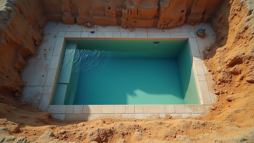 High angle view of an excavated pool site